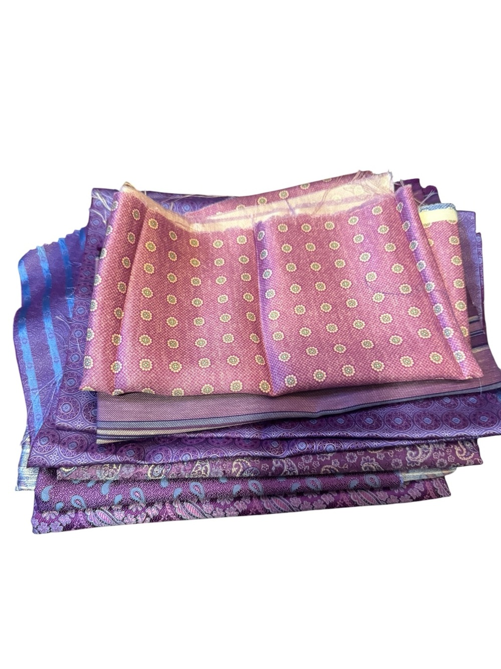 Bundle of 6 purple 100% Italian silk fabric remnants